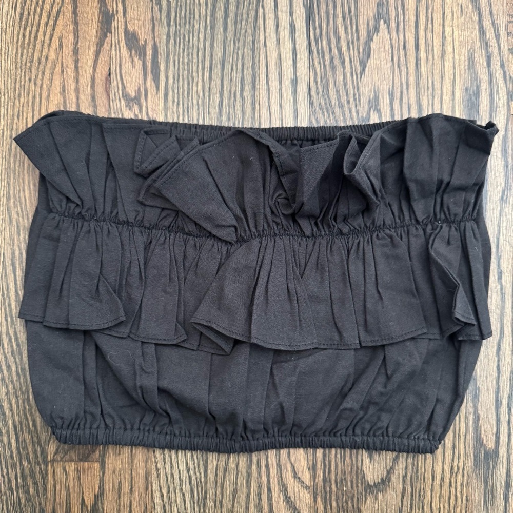 Charlie Holiday Black Ruffle Bandeau Crop Tube Top US6